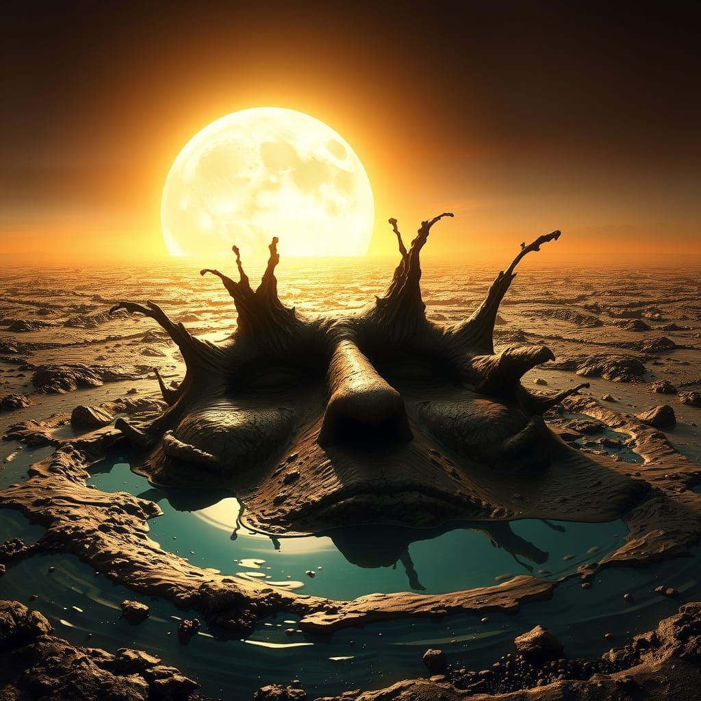 Mysterious Lunar Face in a Mud Pool