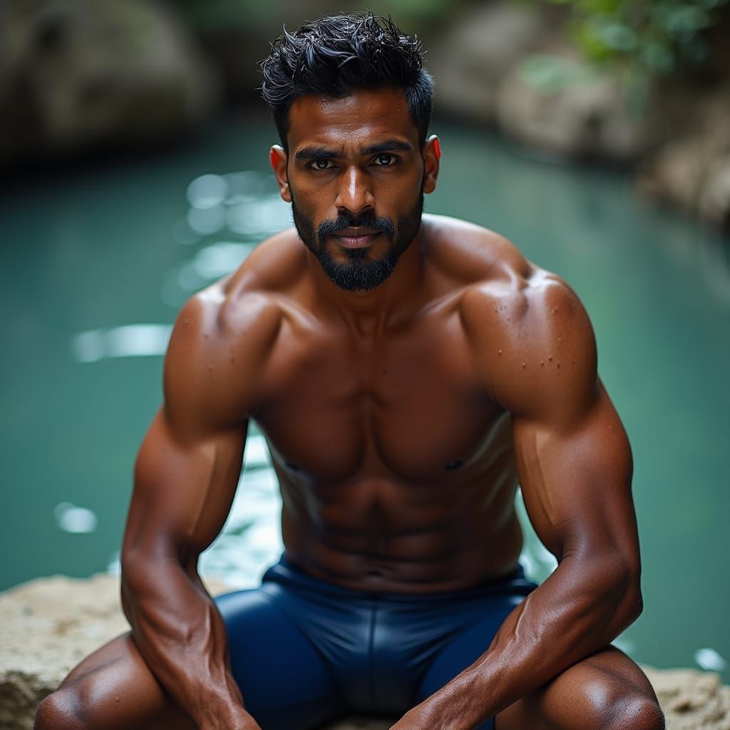 Tamil Man in Speedos: Hyperrealistic Portrait