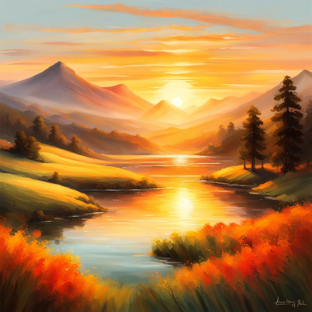 Serene Sunrise Landscape: AI-Generated Artwork