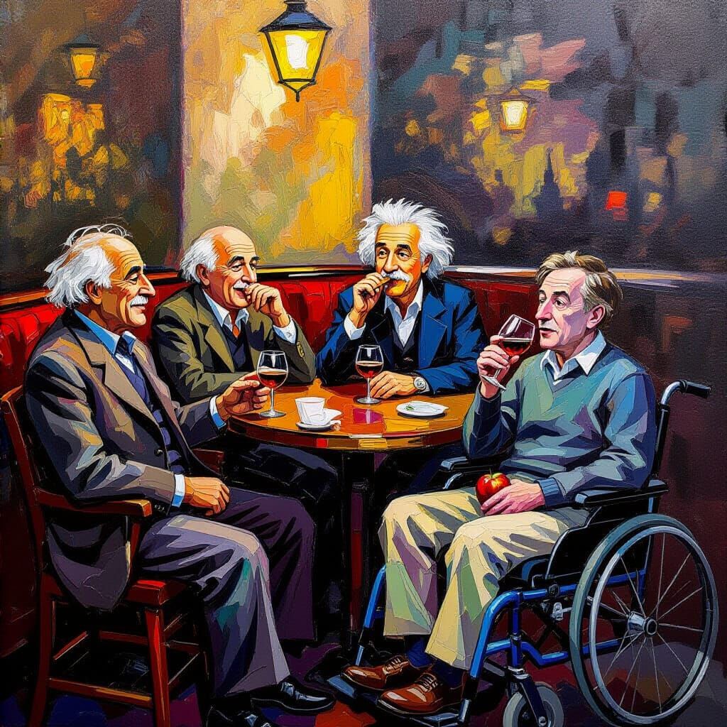 Scientists in Pub: An Expressionist Oil Painting