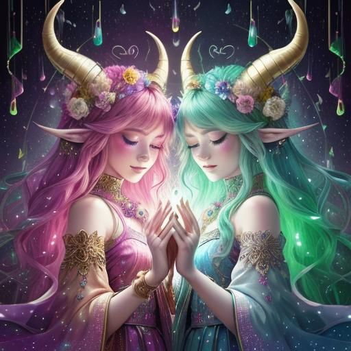 Humans with Horns in Dreamy Mystical Style