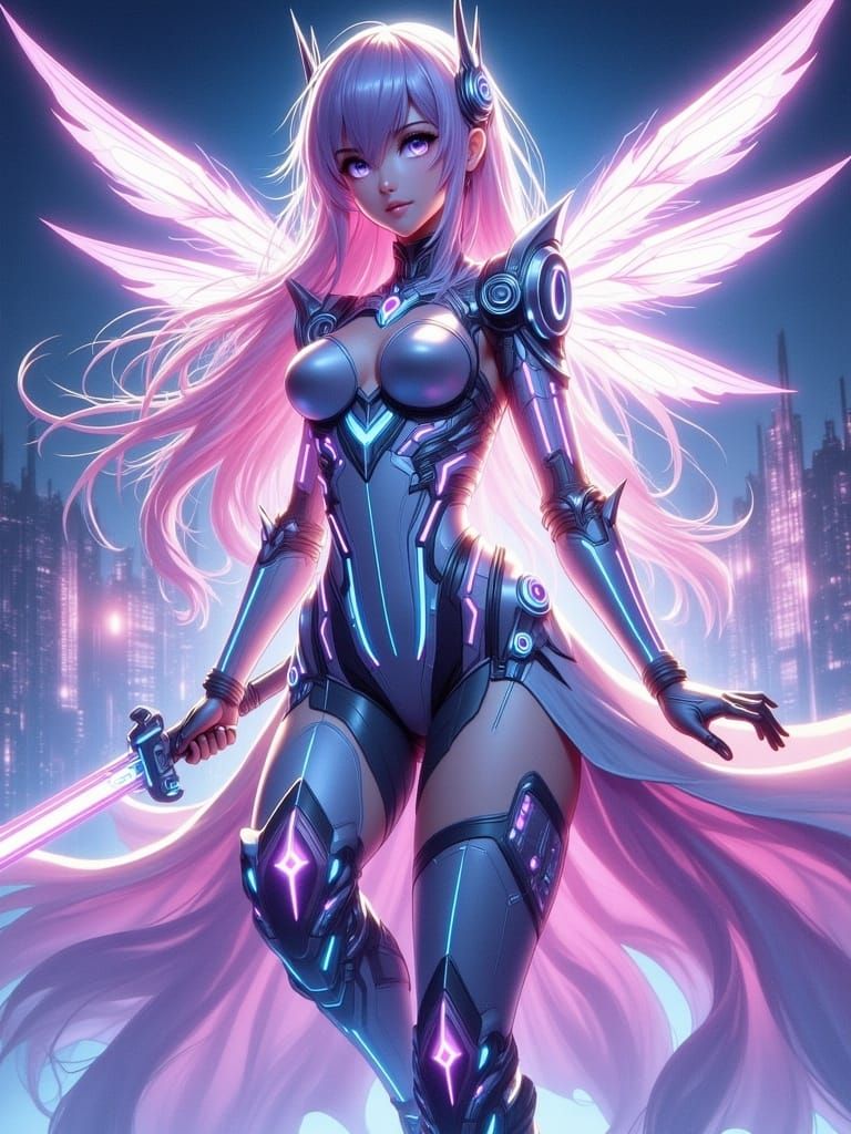 Female winged fairy warrior pink, blue with lavender <lora:G...