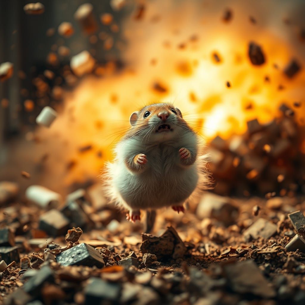 Surreal Explosion Scene in Hyper-Realistic Style