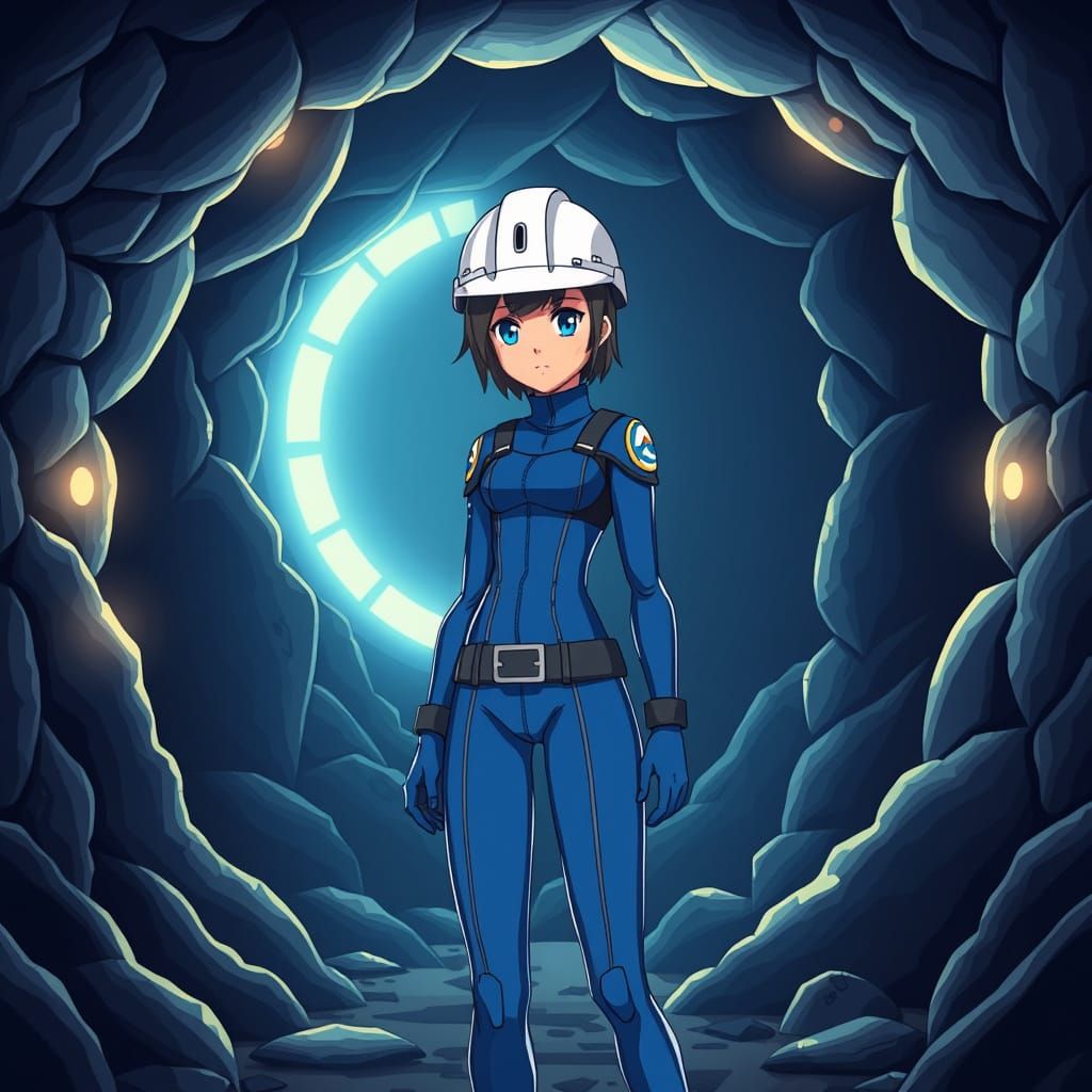 Anime Vault Dweller in Blue Unitard and Helmet
