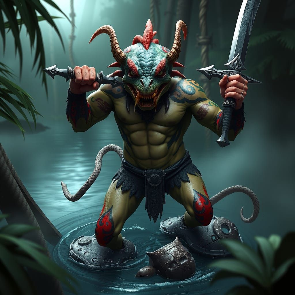 Dark Jungle Warrior Emerges with Tribal Tattoos and Deadly D...