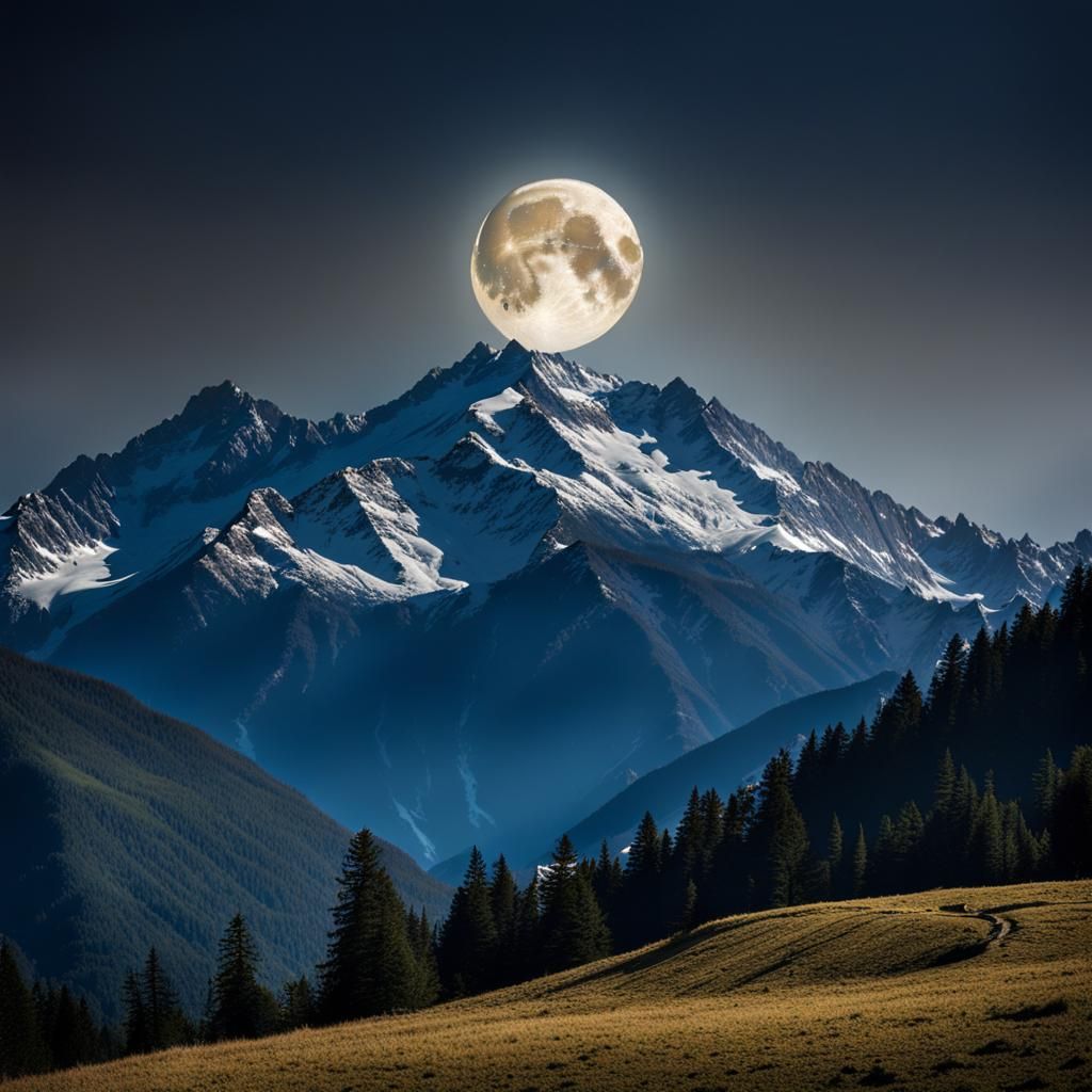 Moonlit Mountain Landscape at Night