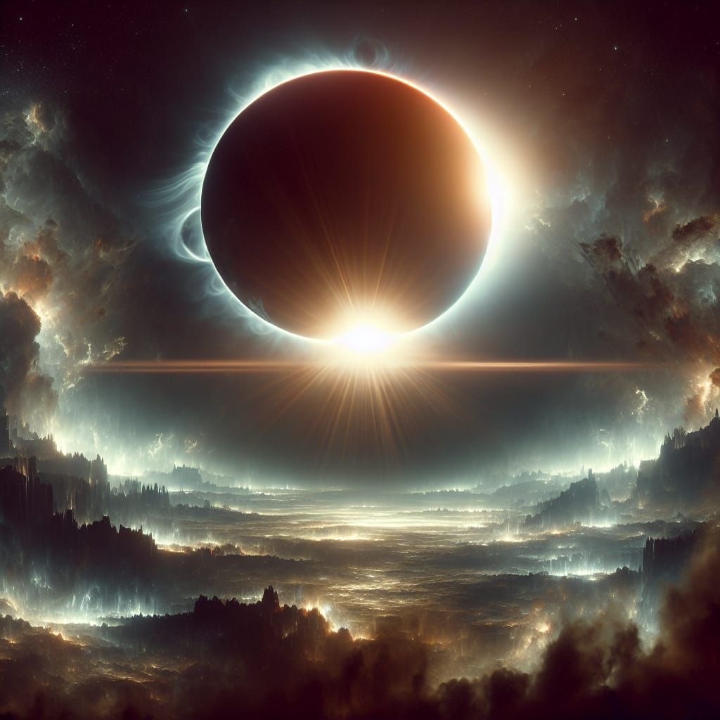 Dramatic Solar Eclipse in Maximalist Style