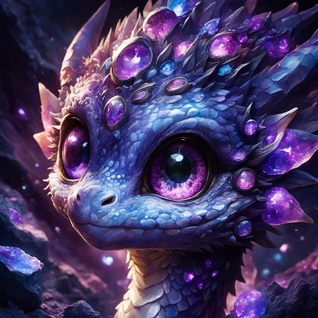 Luminescent Purple Geode Dragon in Anime Style