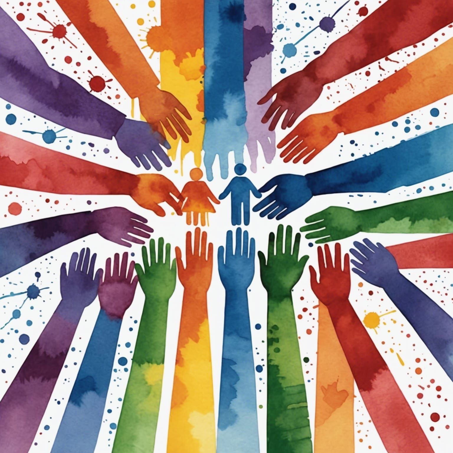 United People Around Pride Flag in Watercolor