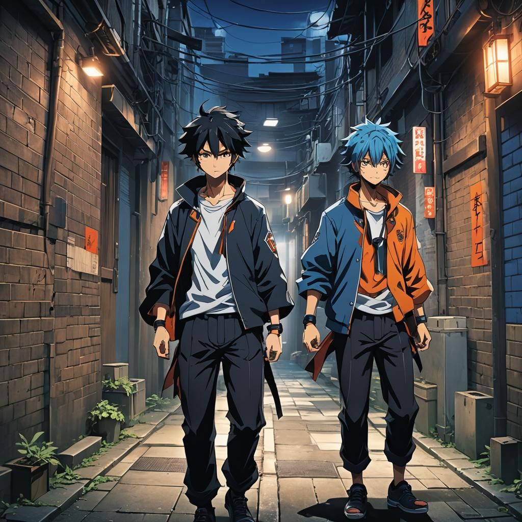 Gojo and Sukuna: Anime Key Visual in Dark Alley