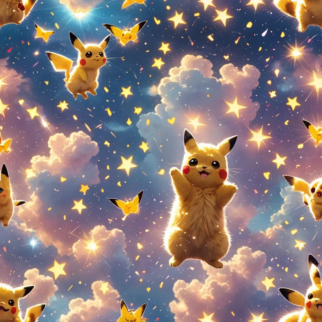 Pikachu Cat in Heart Sparkle Cloudscape