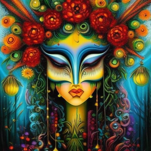 Detailed Floral Painting in Mixed Media Style