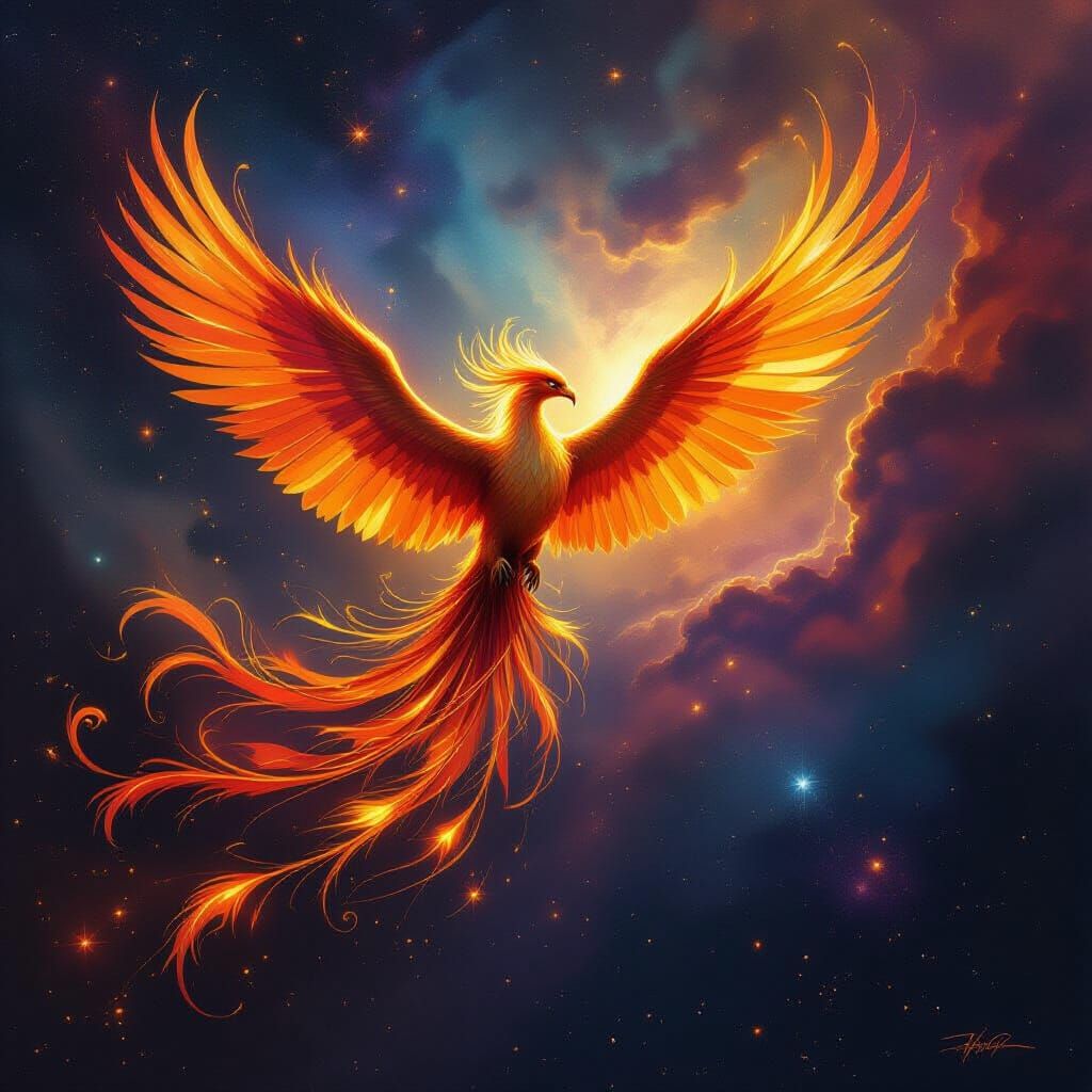 Majestic Phoenix Soars Through Cosmic Nebula in Fantasy Art ...