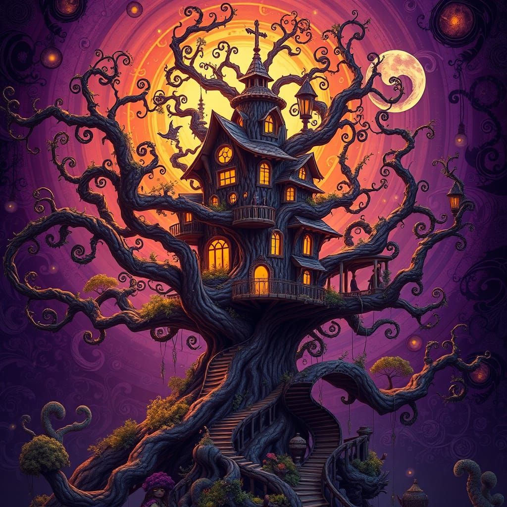 Trippy Tree House Psychedelic Art Nouveau Fantastism
