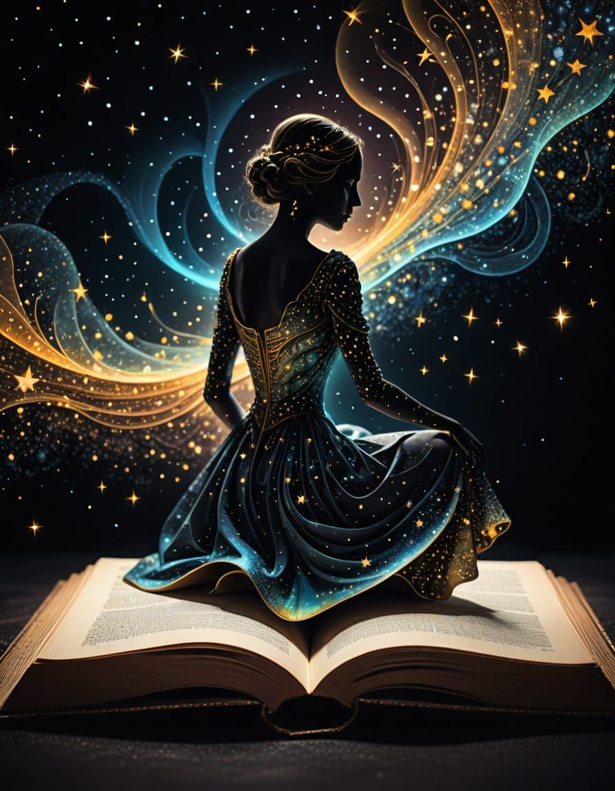 Elegant Silhouette on Ancient Book in Dali Style