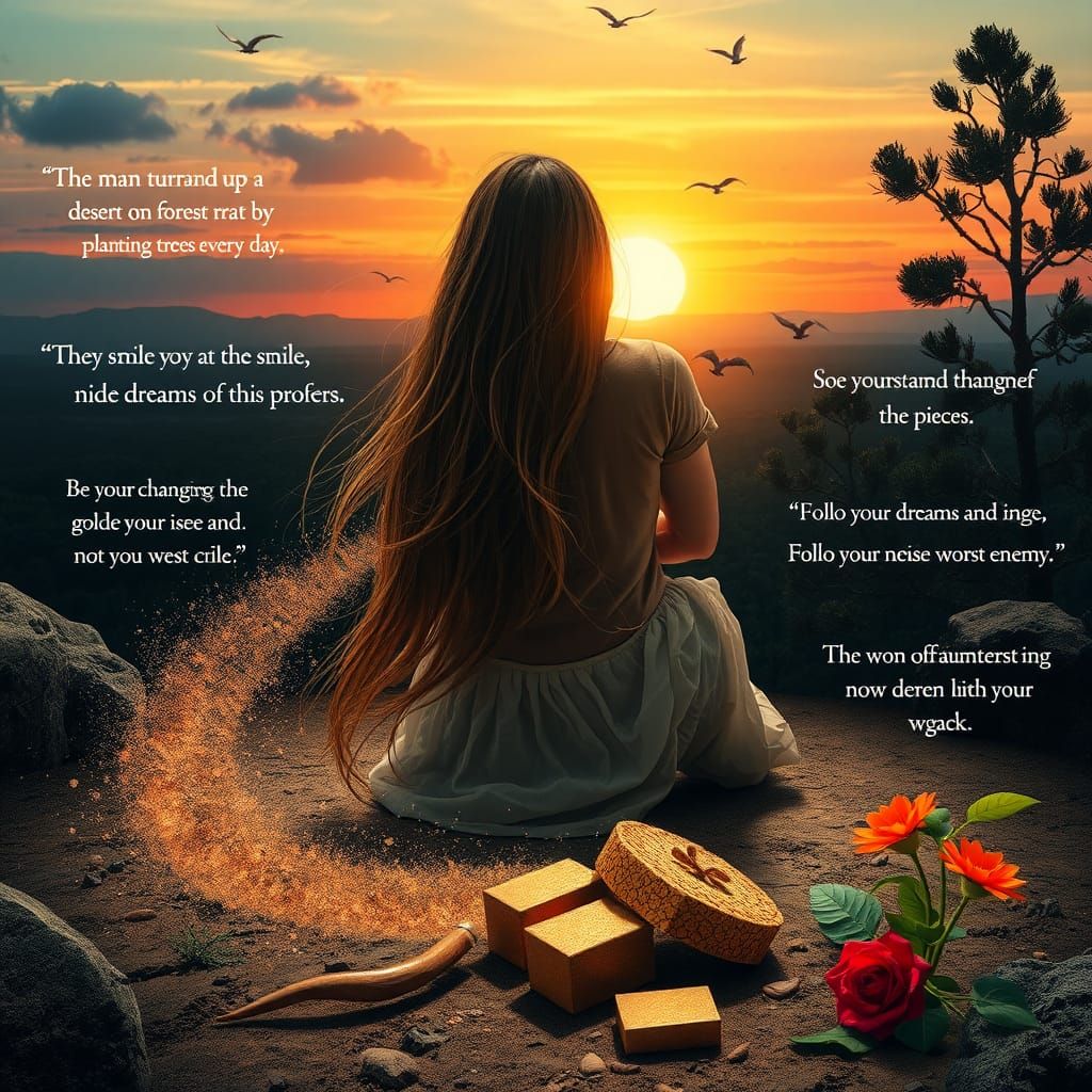 Fantasy Creatures in Dreamlike Desert Landscape