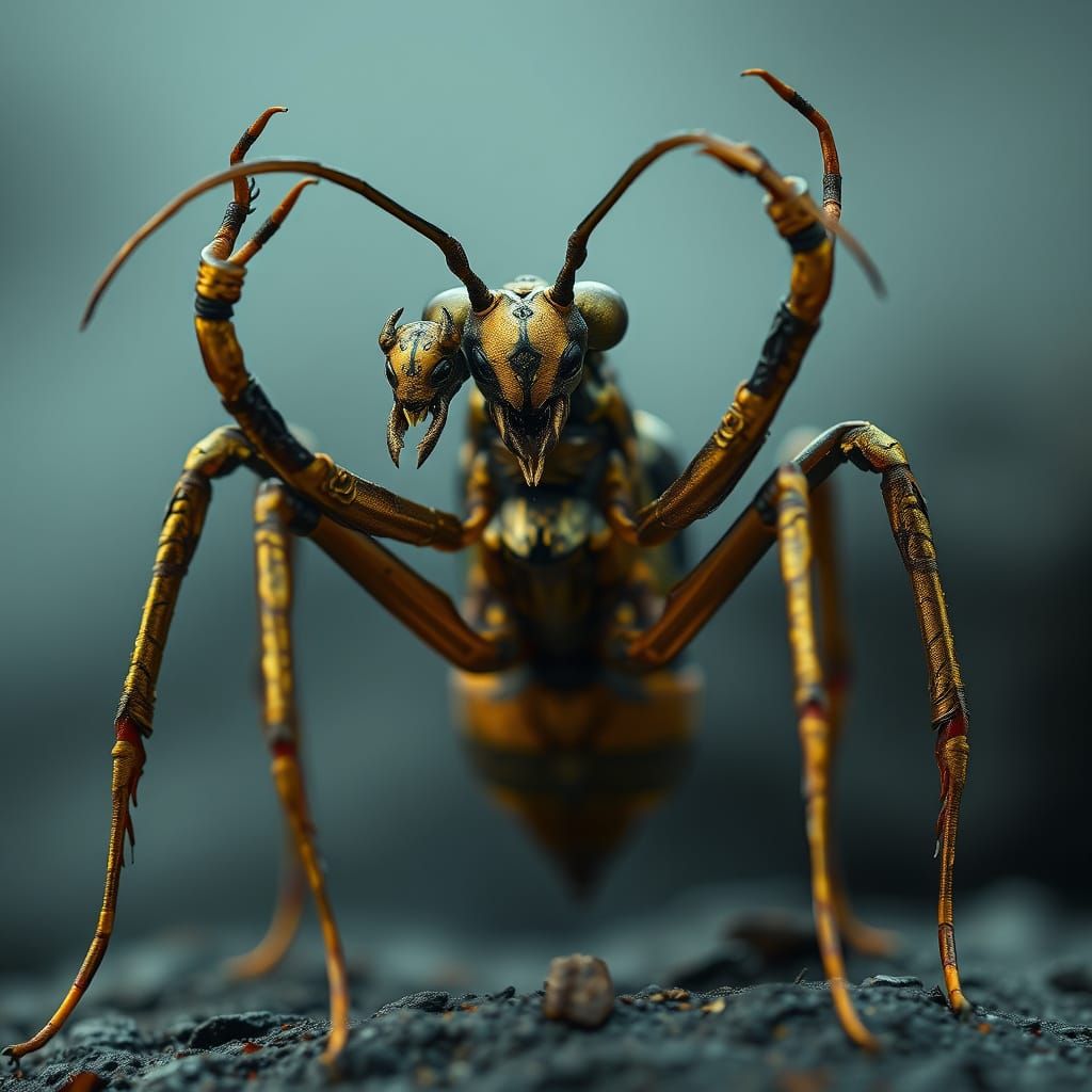 Biomechanical Ant Emerges Victorious in Dark, Mystical Realm