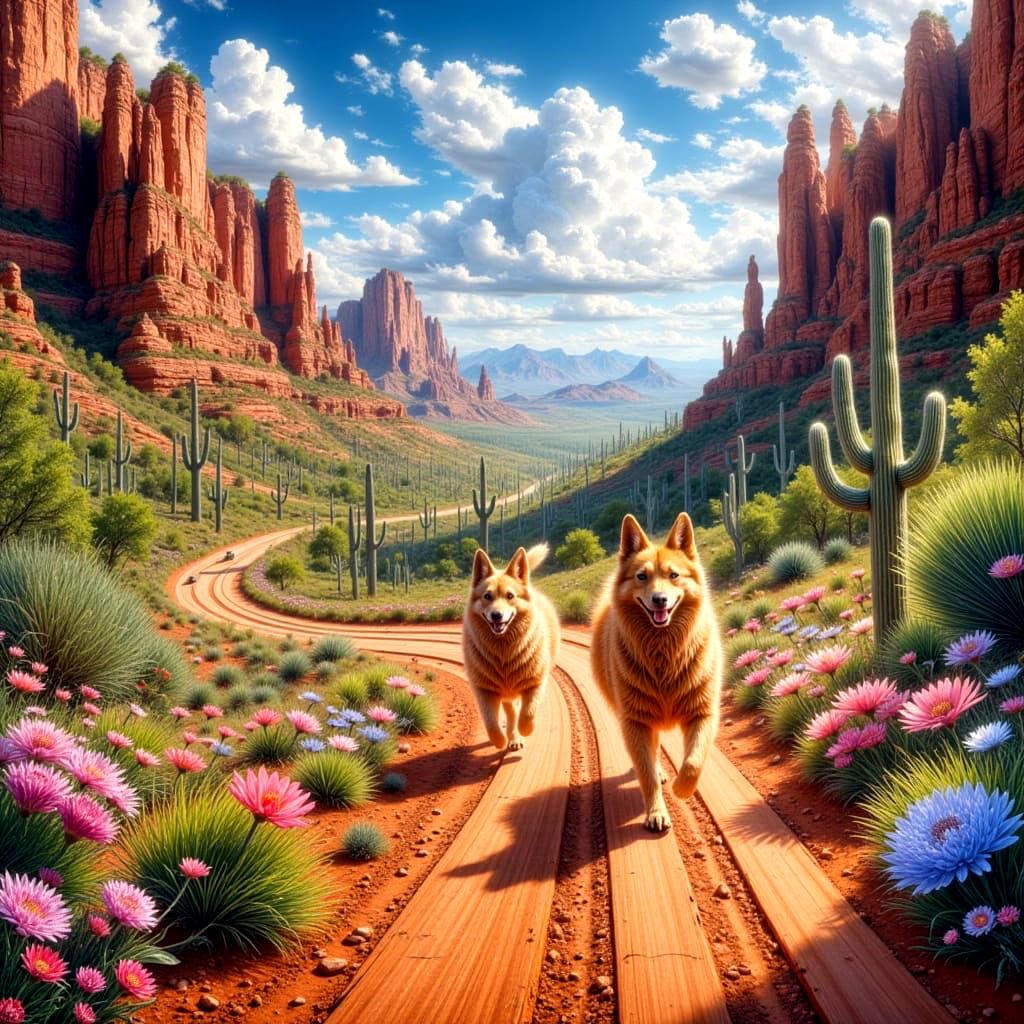 Road Runners in Steep Sedona Desert Landscape