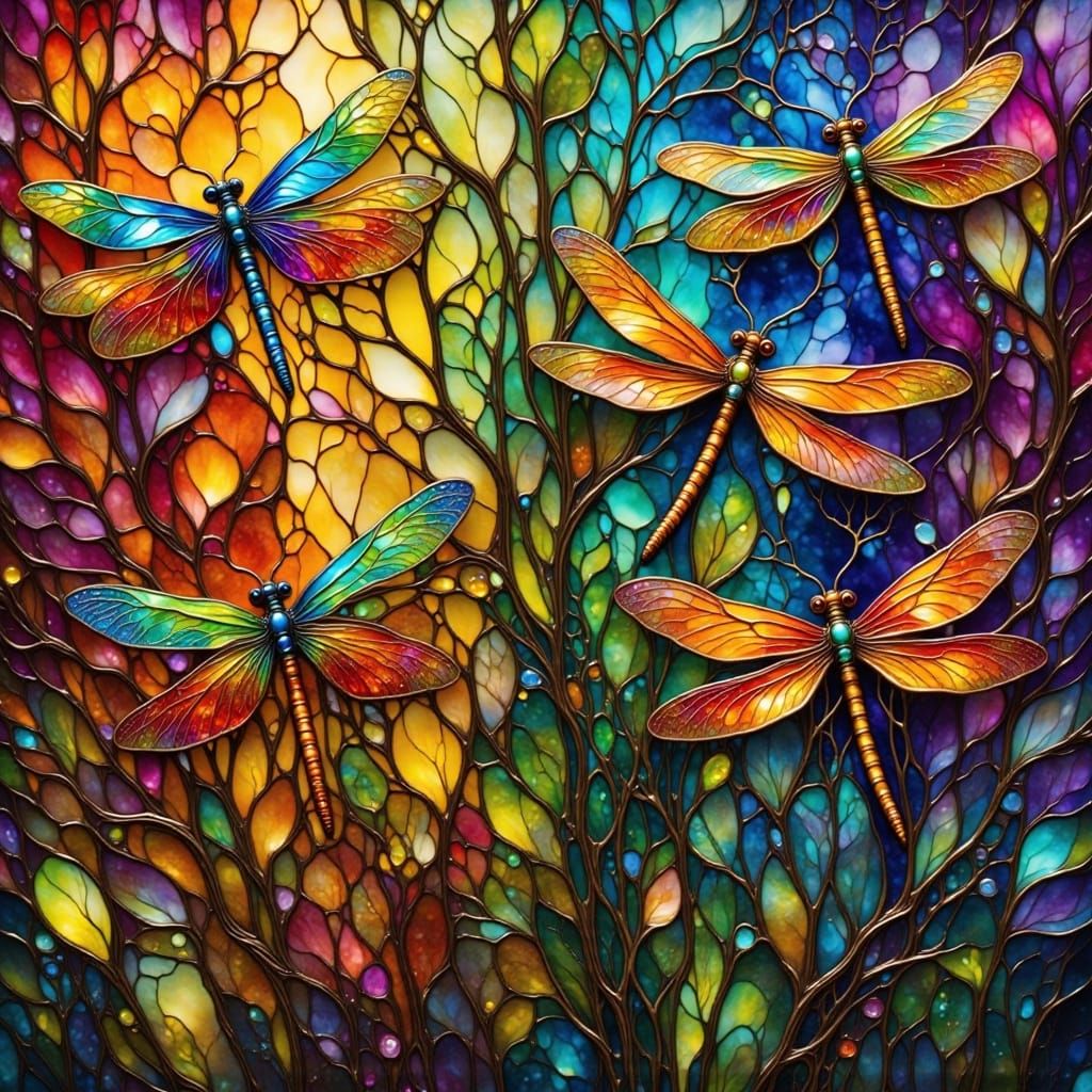 Vibrant Iridescent Dragonflies in a Kaleidoscope of Colors