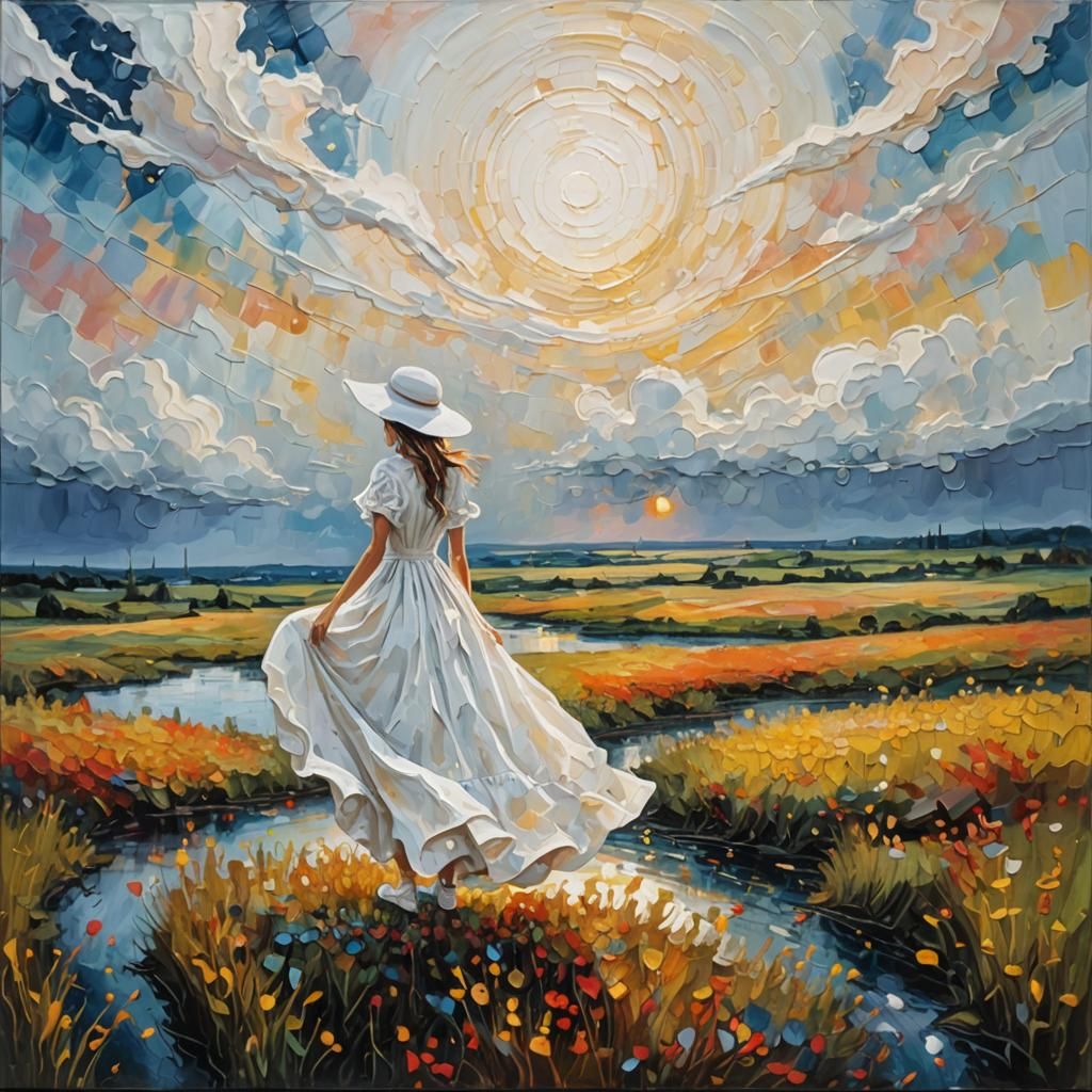 Girl at World's Edge in Art Brut Style