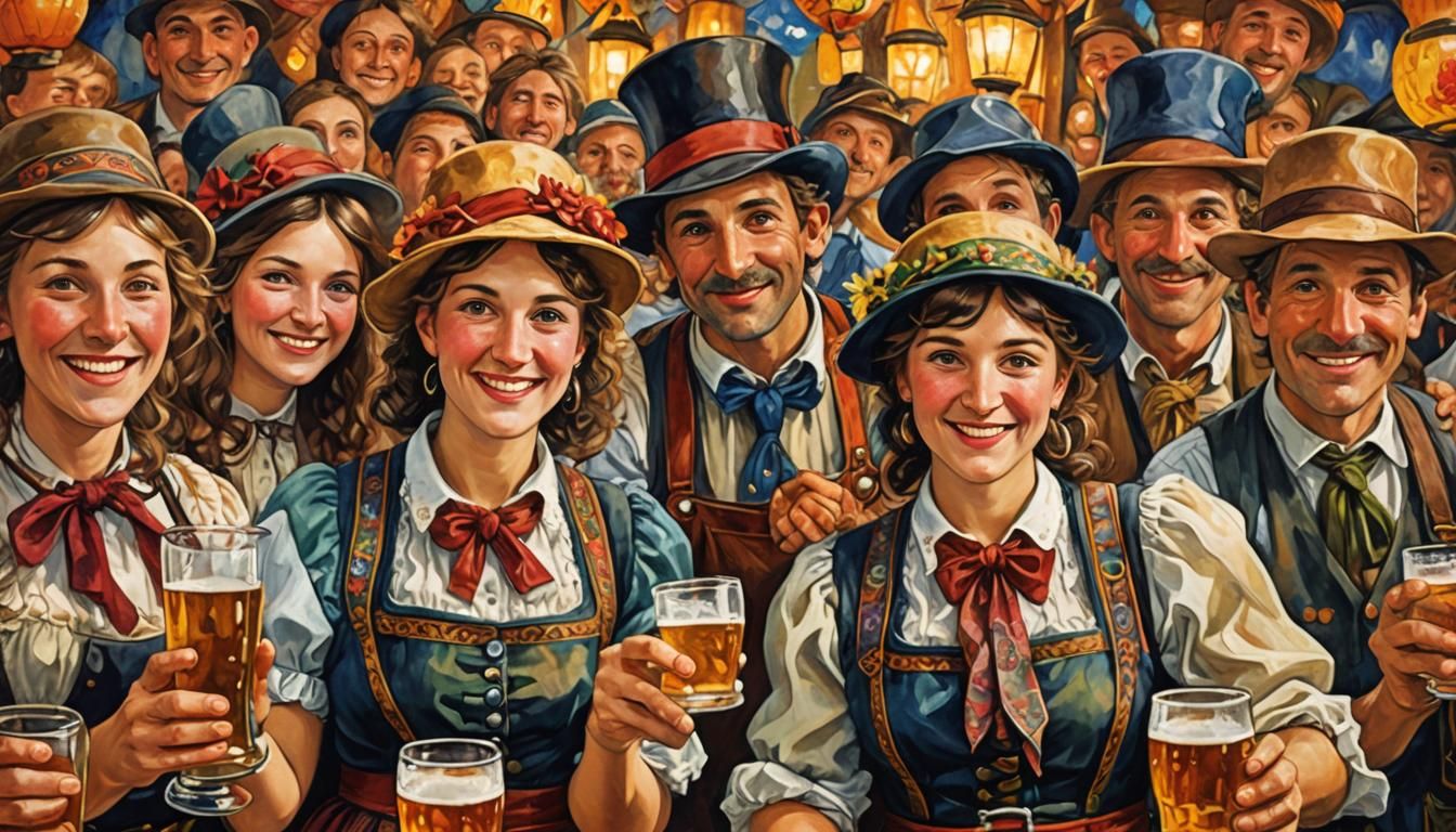 Oktoberfest Celebration in Folk Art Style