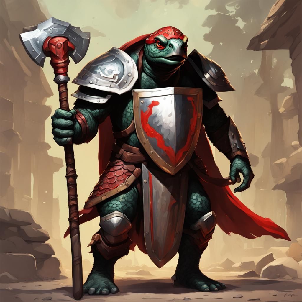 Turtle Paladin Casting Smite Spell, Digital Art