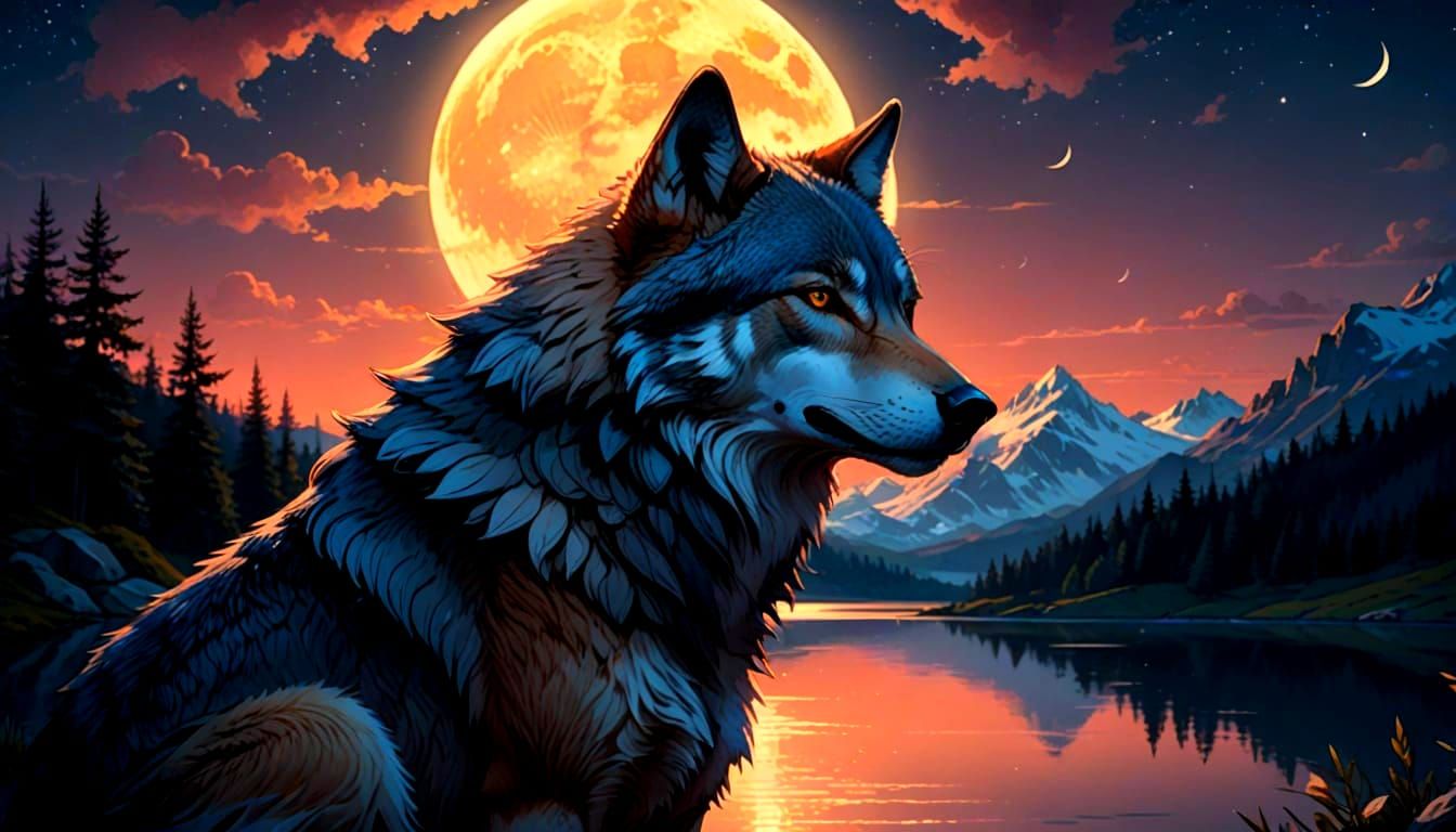 Wolf Under Moonlight: Hyperrealistic Digital Art