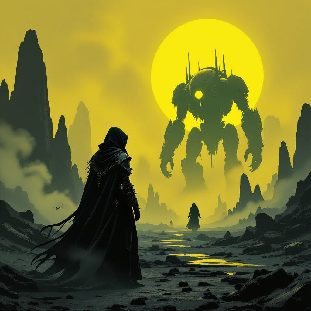 Goth Sorceress on Alien Planet with Biomechanical Creatures