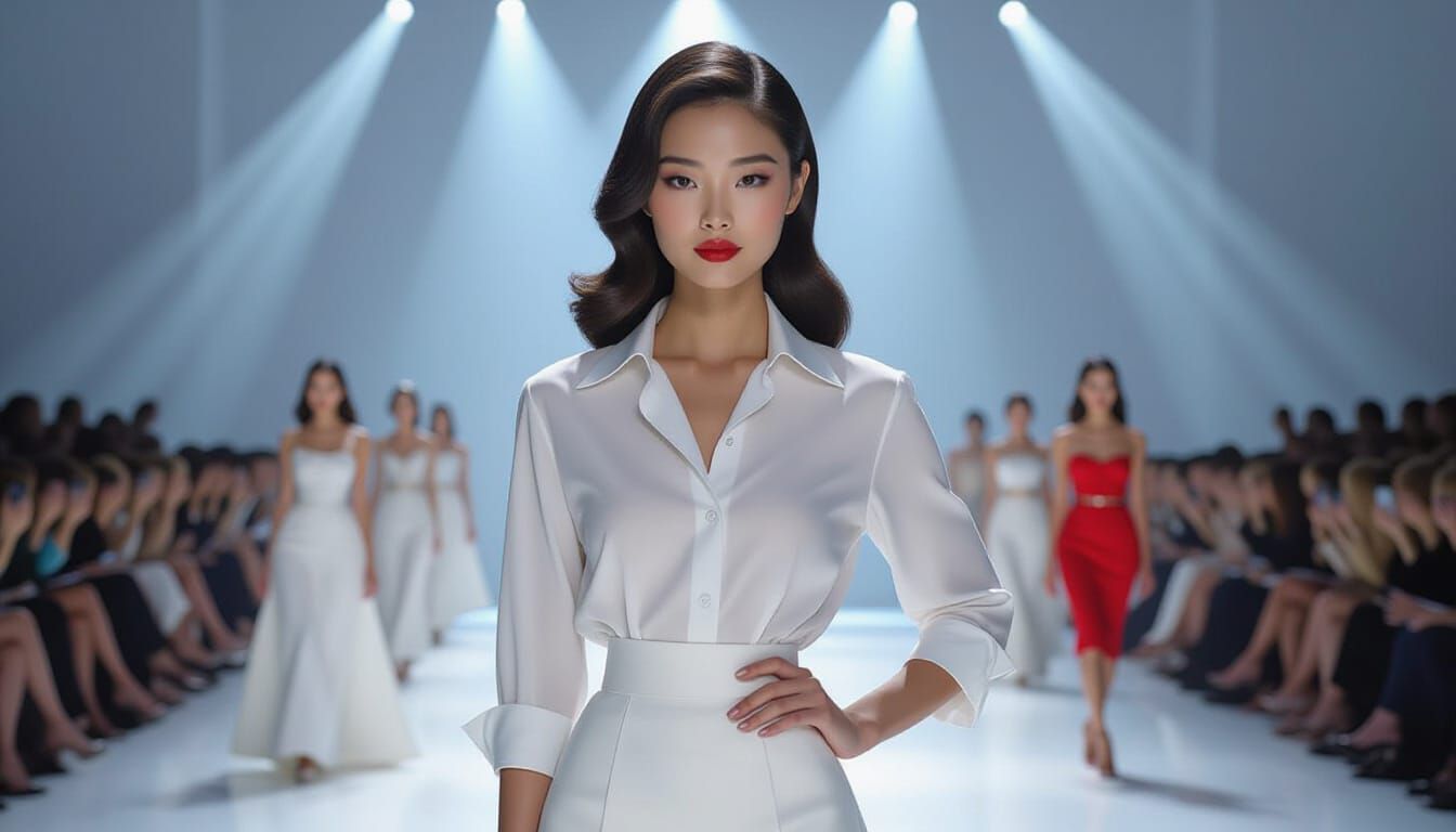 Korean Model on Runway in Pixar-Style 3D Art