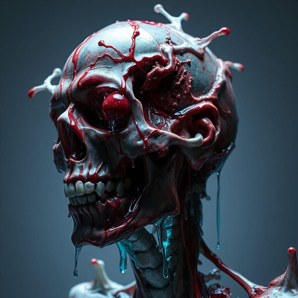 Decayed Liquid Face With Bones in Splash Art Style