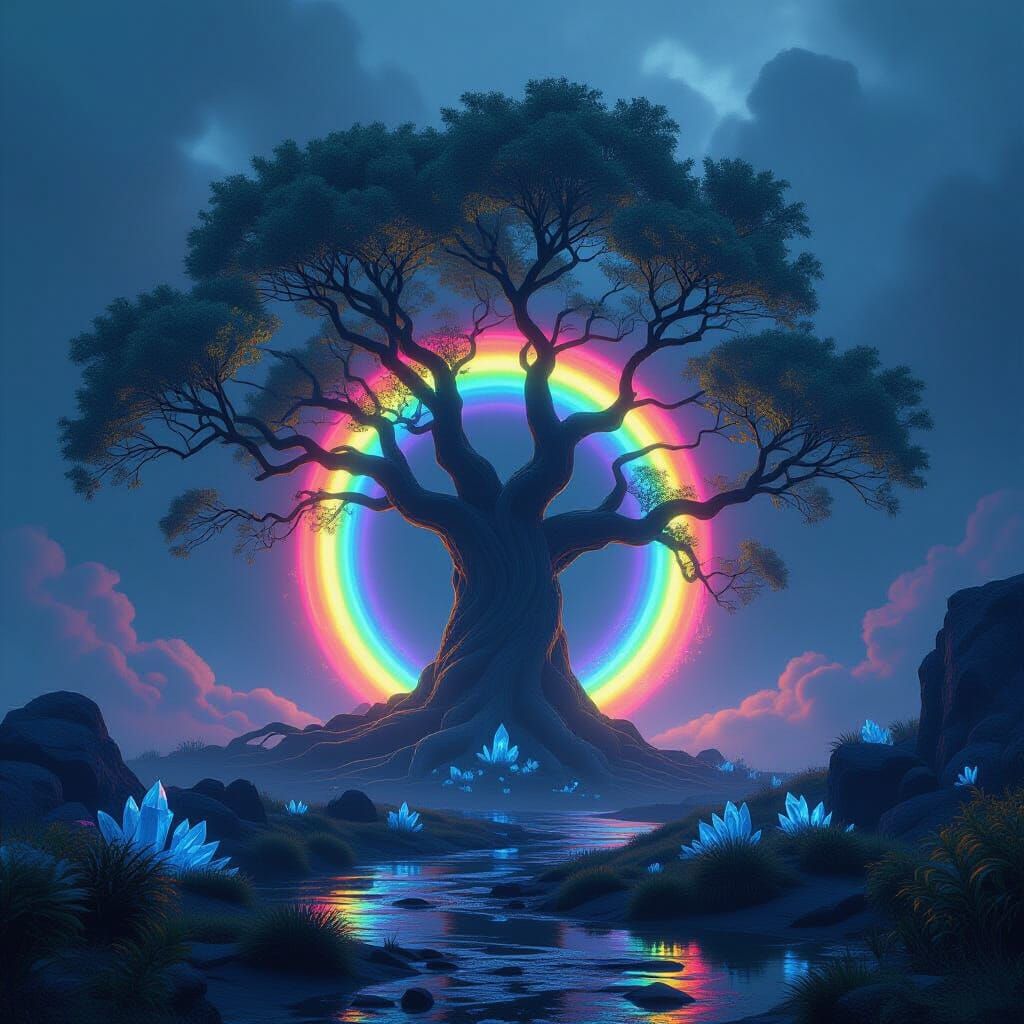 Rainbow Time Tunnel Engulfs Ancient Alien Tree