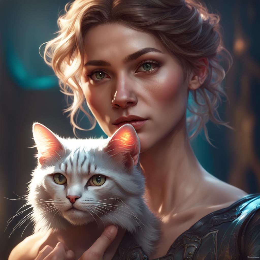 Detailed Portrait of Person Holding Cat in Unreal Engine
