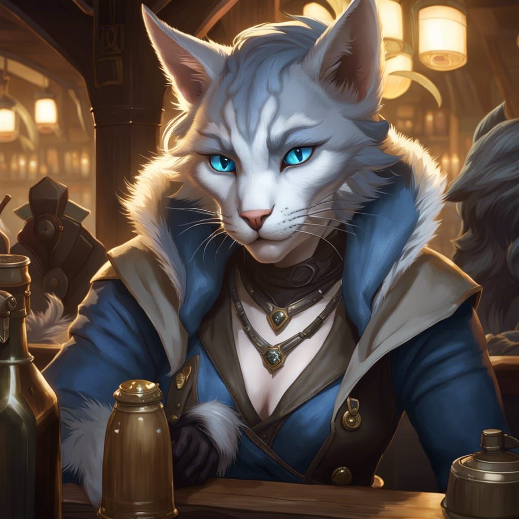Tabaxi Rogue in Tavern: Hyperdetailed Portrait