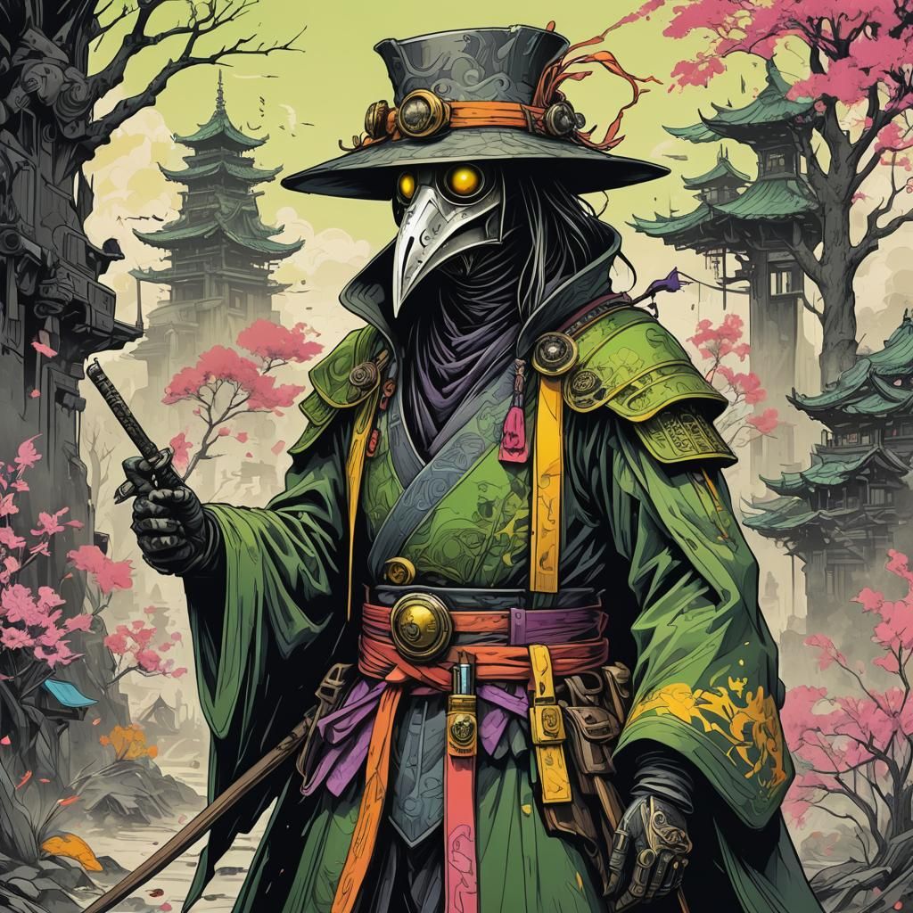 Cyborg Samurai Geisha Plague Doctor Digital Art