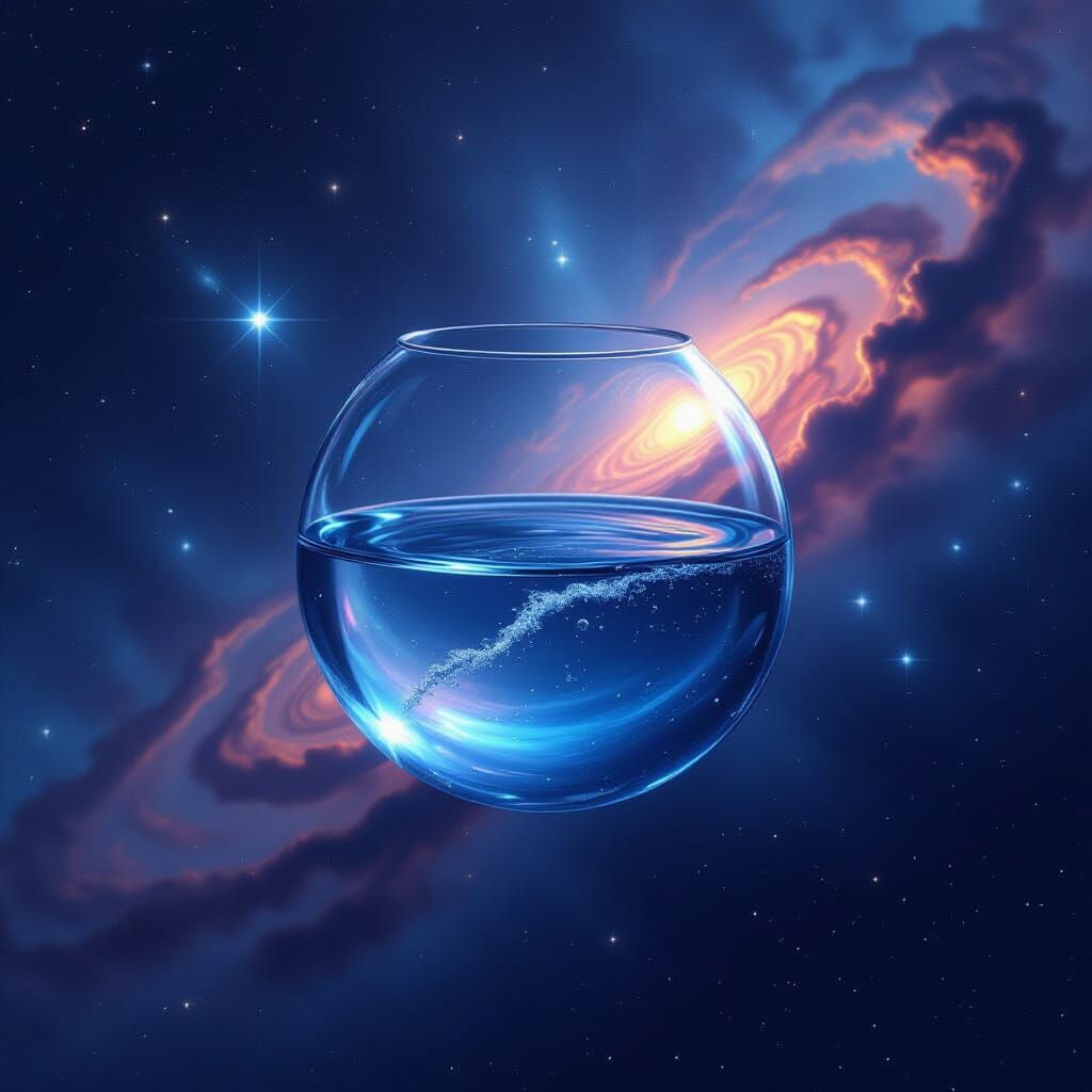 Glass of Sea Floating in Space with Stars