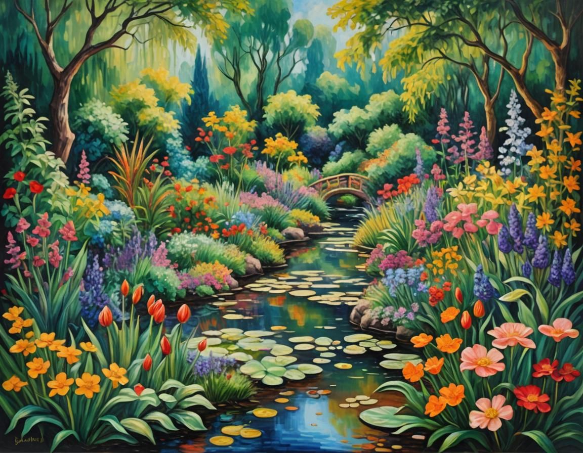 Alchemist's Garden: Impressionistic Oil Painting in Monet St...