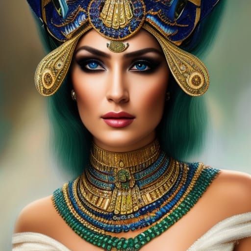 Green Mamba with Egyptian Headdress, Rococo Style