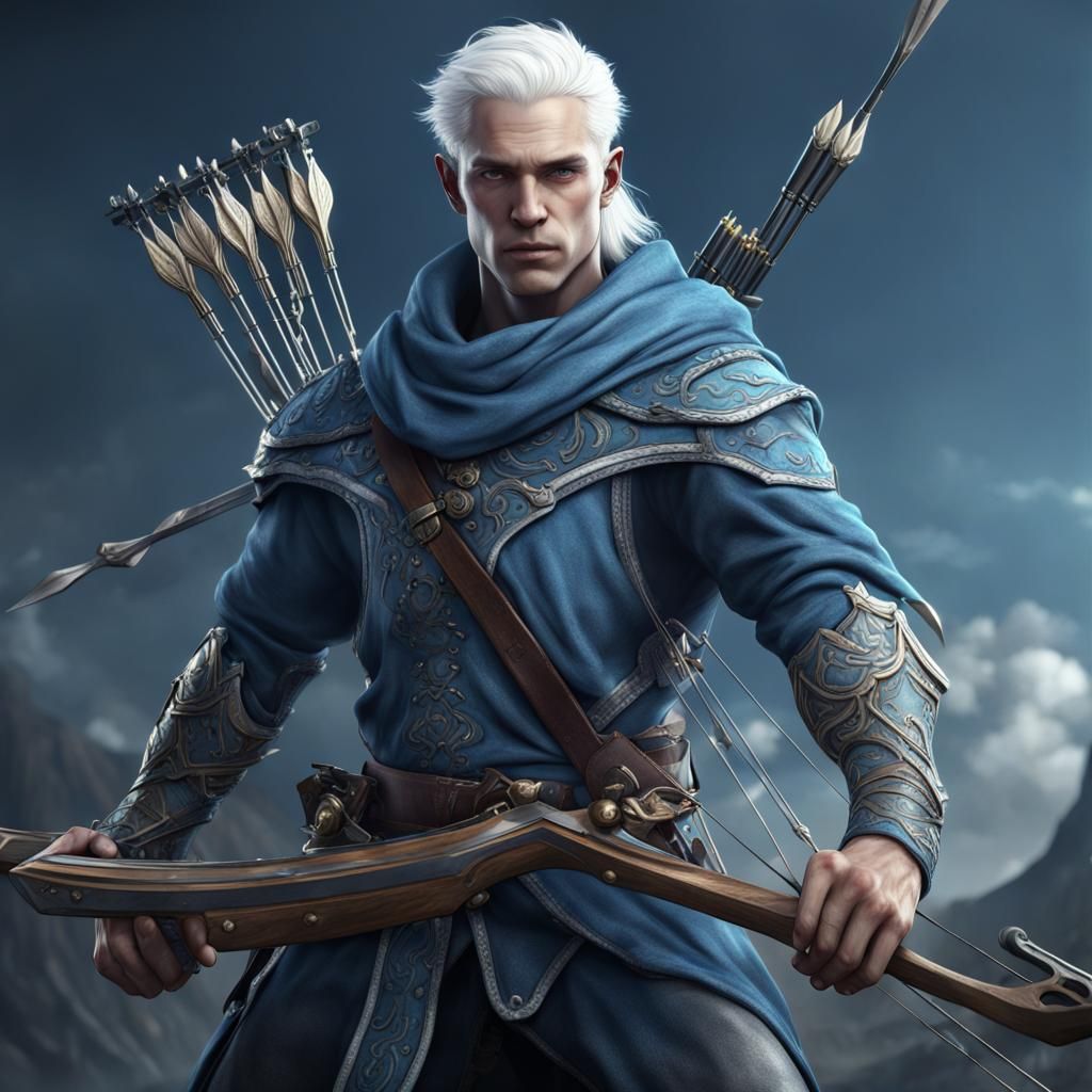 Fantasy Young Man with Crossbow in Detailed Digital Art