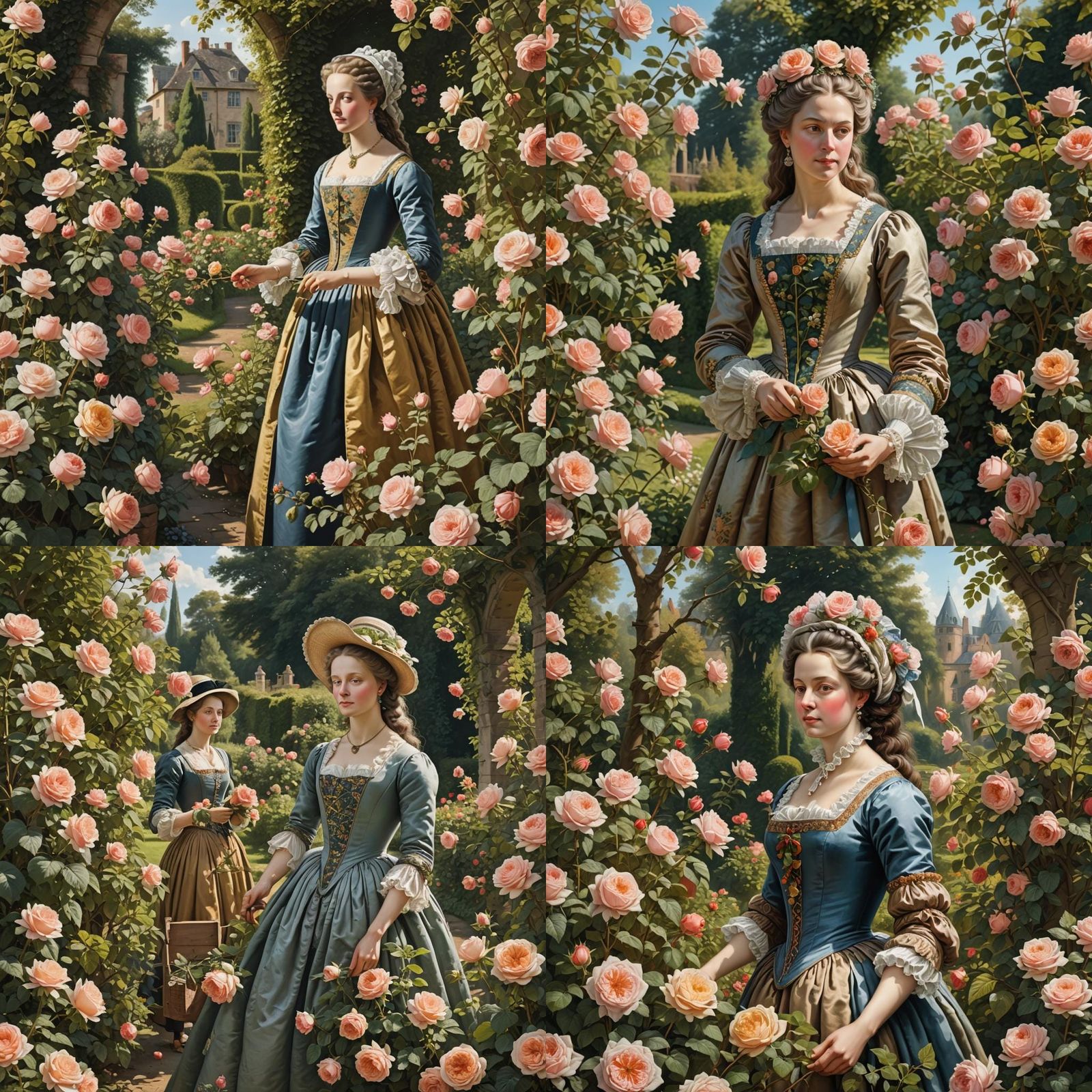 Aristocratic Lady in Rose Garden: Hyperrealistic Art