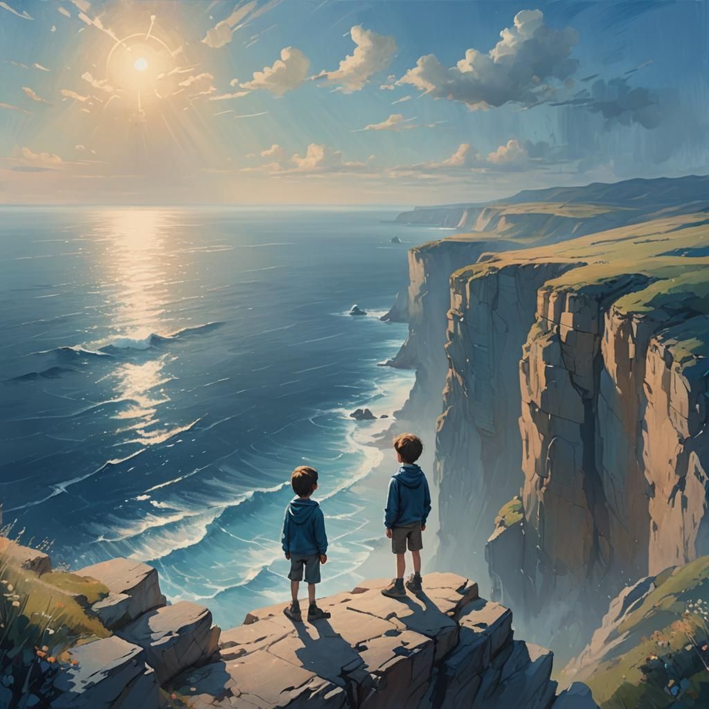 Boy Gazing at Sea: Dreamy Fantasy Art