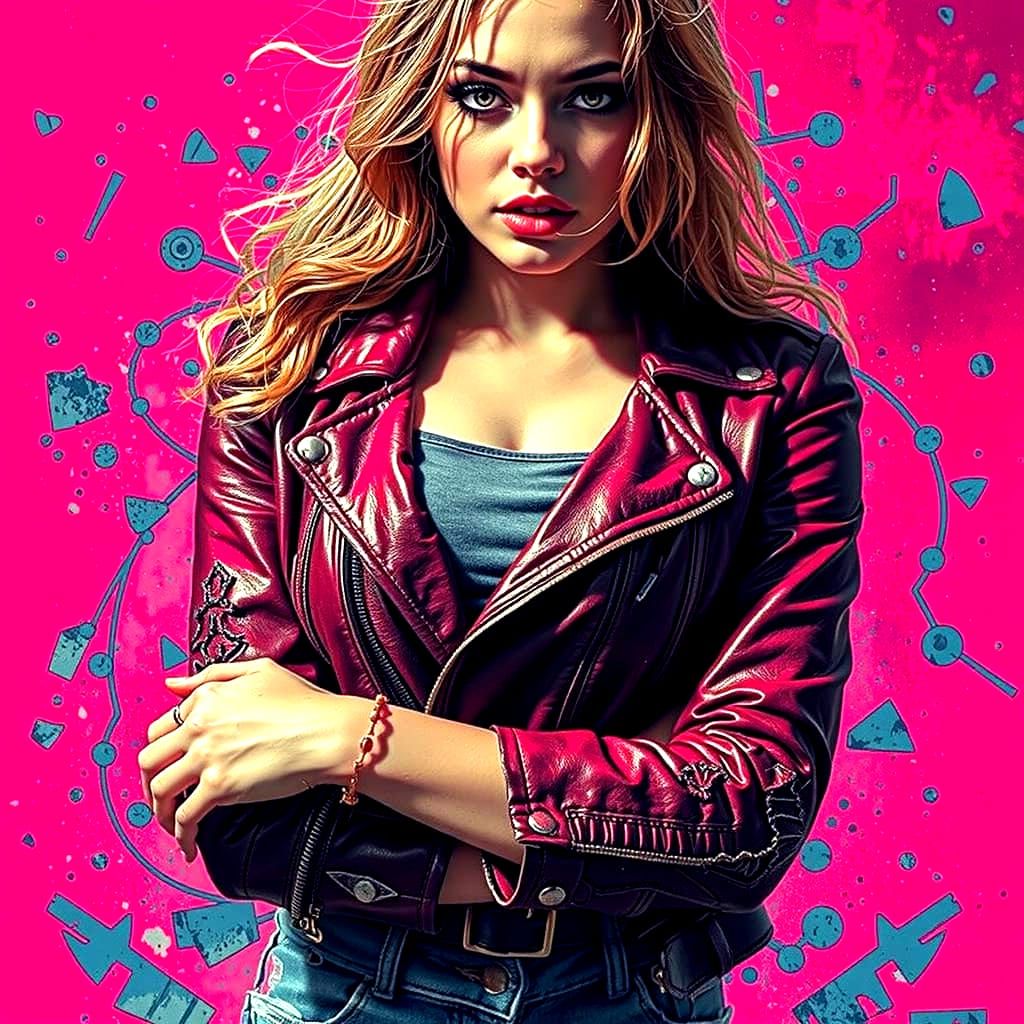 Rough Glamour Woman with Defiant Gaze in Cinematic Style