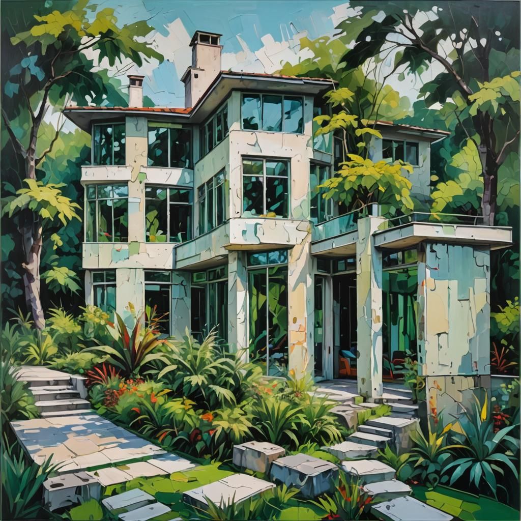 Luxury Prague Villa in Neo-Expressionist Oil Painting