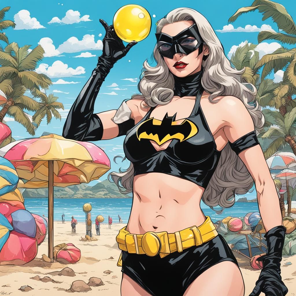Bikini Batman on a Japanese Coast