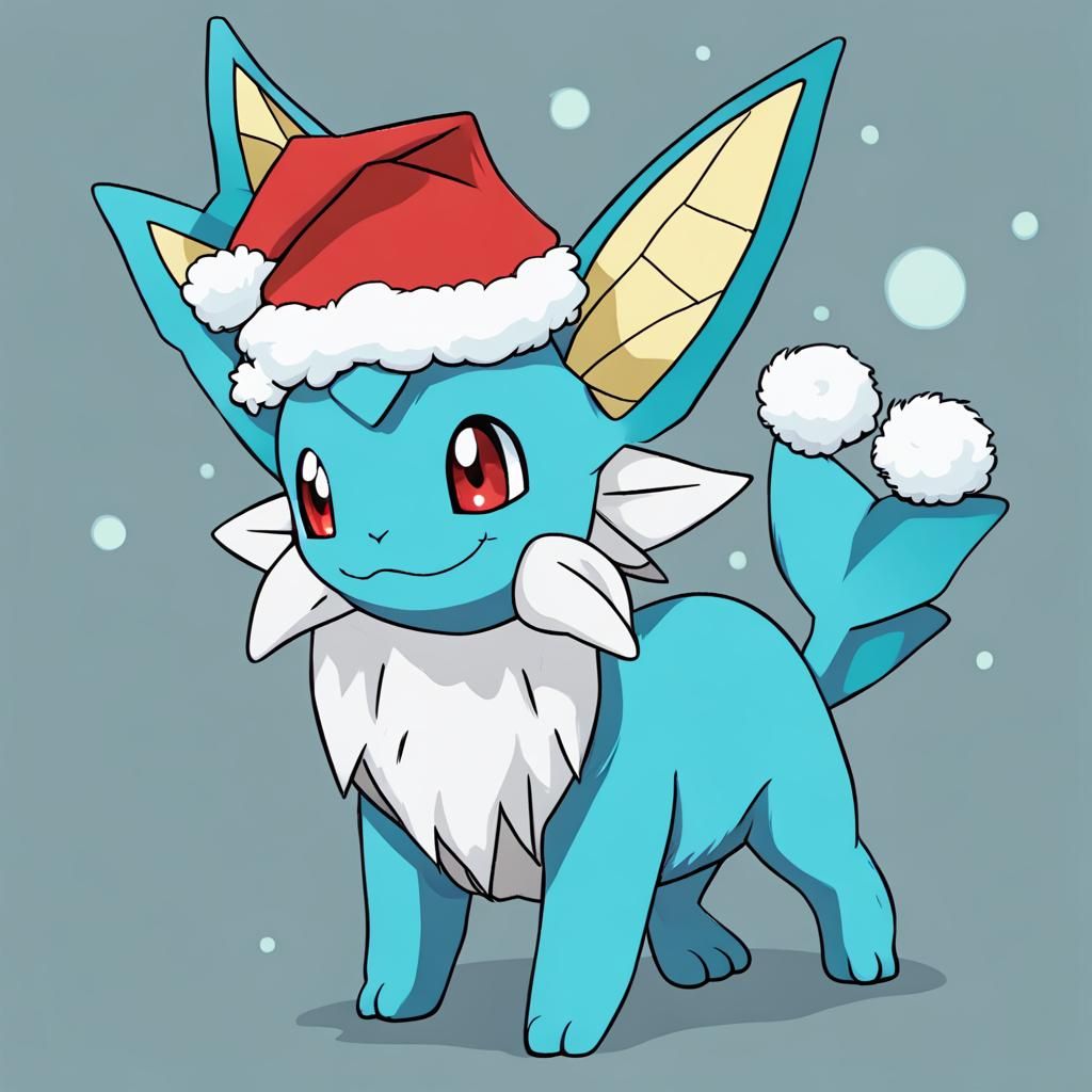 Vaporeon Wearing a Santa Hat