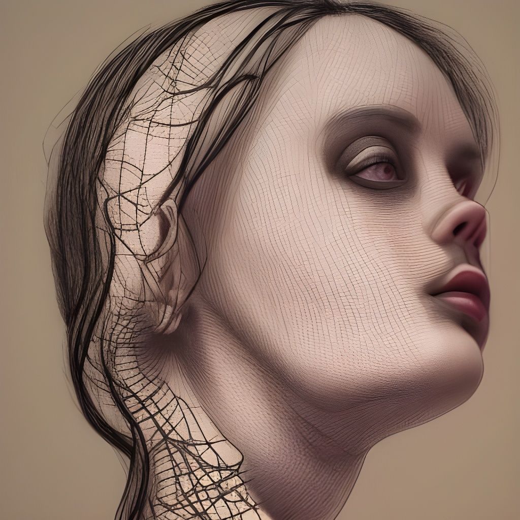 Beautiful Woman with Red Patterns: Crayon Drawing