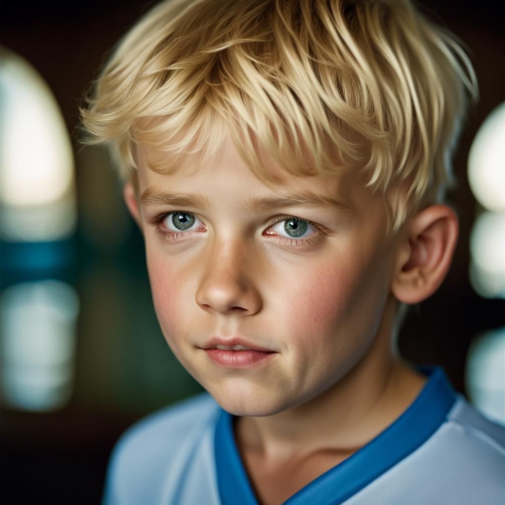 Close-Up Portrait of Blond Boy, Professional Photography Sty...