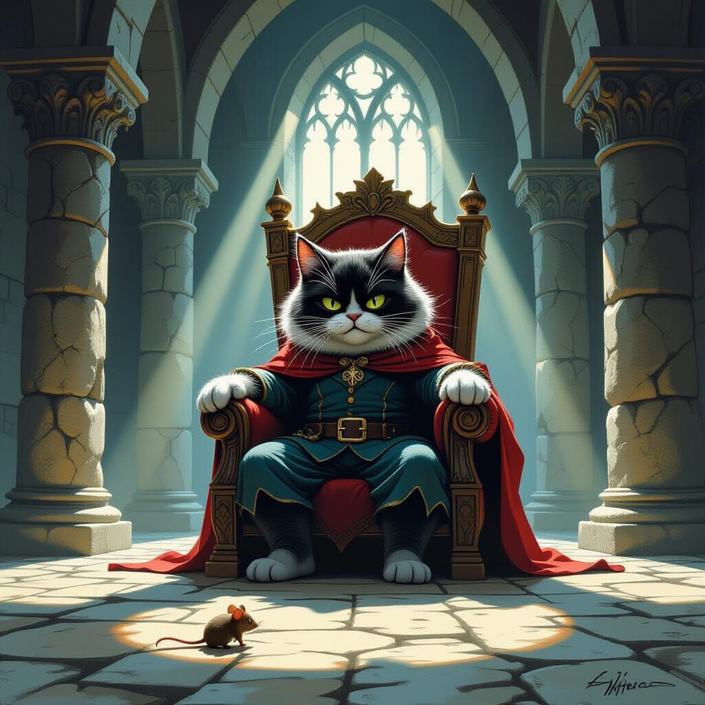 Cat Pounces on Ogre in Dark Castle Throne Room