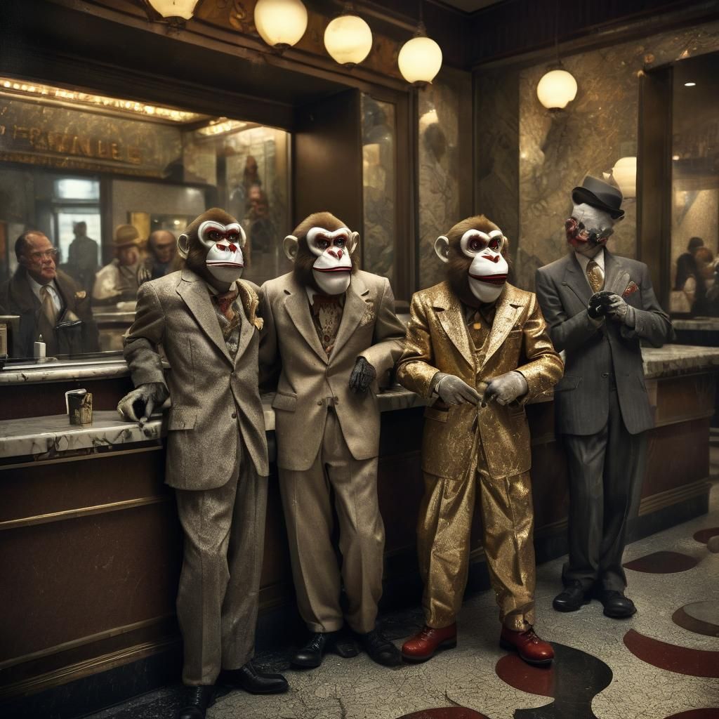 Art Deco Monkey Clowns Robbing Bank