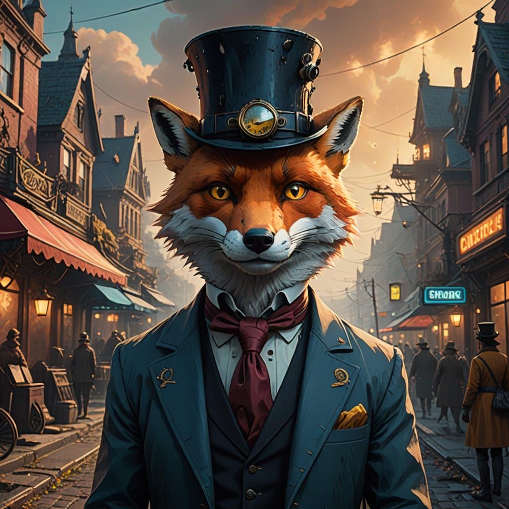Whimsical Fox in Victorian Attire, Fantasy Concept Art