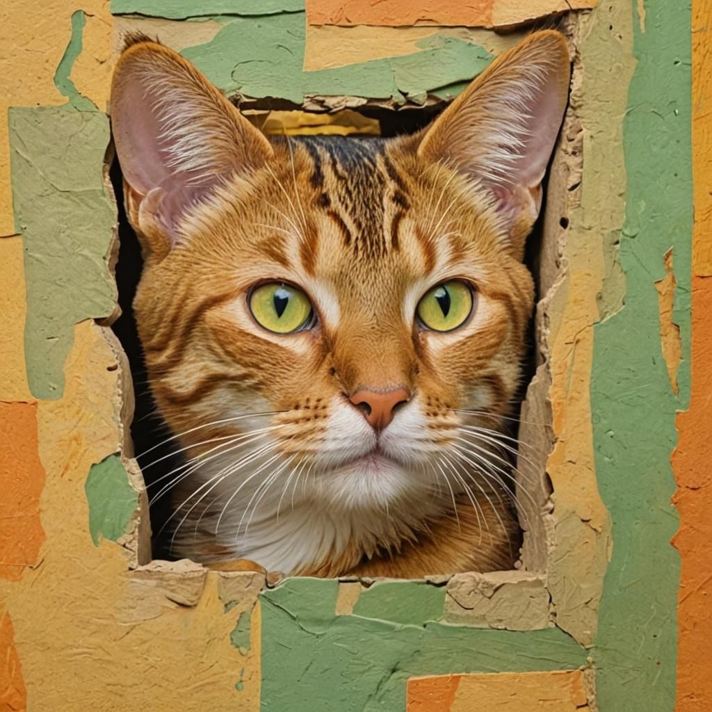 Tabby Cat Peek-a-Boo in 3D Picasso Style